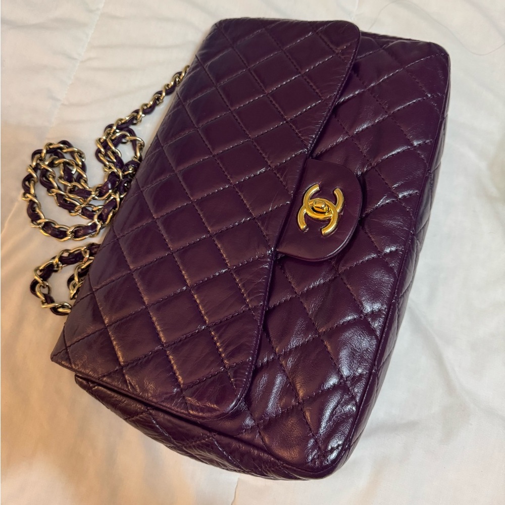 CHANEL Purple Goatskin Single Flap Jumbo GHW